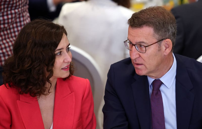 Madrid regional president Isabel Díaz Ayuso and People's Party leader Alberto Núñez Feijóo. Photograph: Thomas Coex/AFP via Getty Images