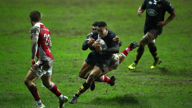 Marcus Watson of Wasps goes on the attack. Photo: Clive Mason/Getty Images