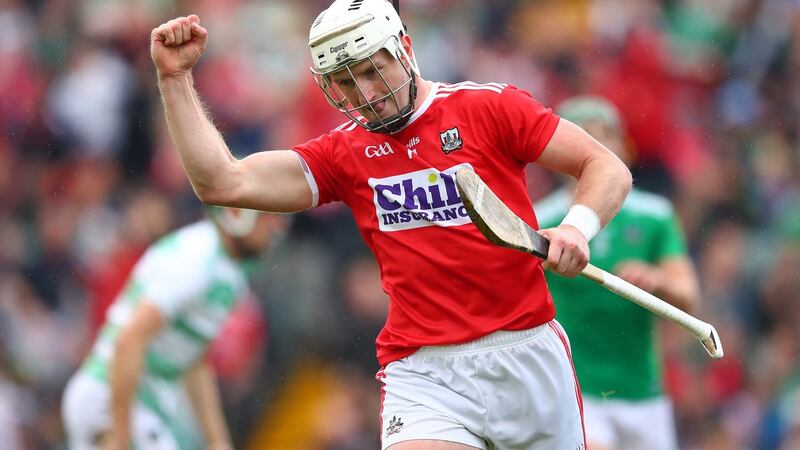 Patrick Horgan celebrates scoring Cork’s  first goal against Limerick last weekend. Photograph: James Crombie