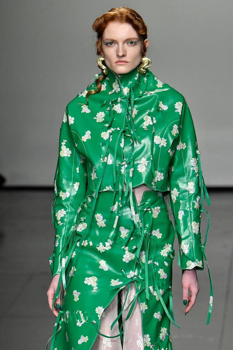 A model walks the runway during the Yuhan Wang Ready to Wear Fall/Winter 2022-2023 fashion show as part of the London Fashion Week. Photograph: Victor Virgile/Gamma-Rapho via Getty Images