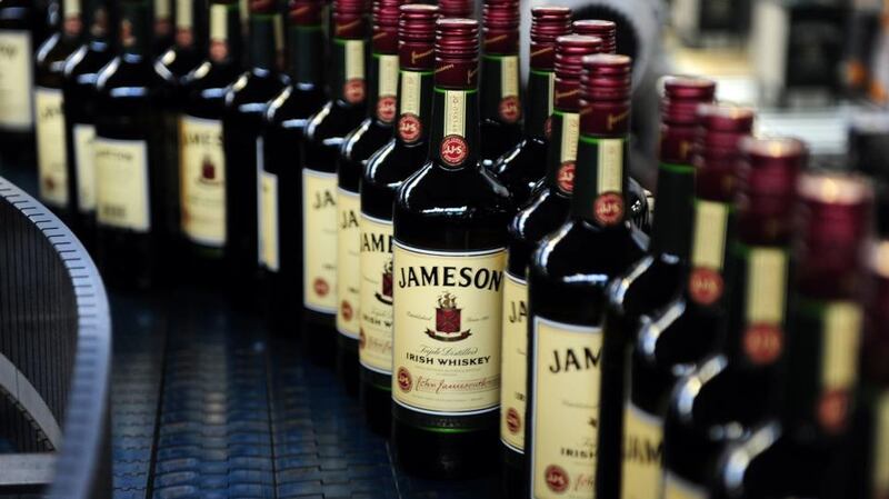 UK operator World Duty Free ilists duty-free one-litre bottles of Jameson whiskey at £15.89 (€17.40). The same bottle was this week listed in Tesco Ireland for €36, and €47 in SuperValu. Photograph: Aidan Crawley/Bloomberg