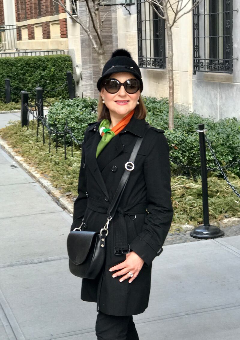 Black bag by Holden Leathergoods, hat by Joanne Hynes for Dunnes Stores and scarf by Susannagh Grogan.