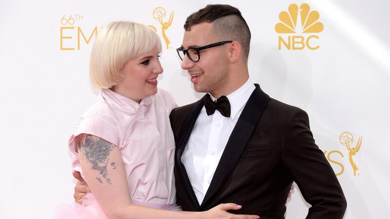 Lena Dunham and  Jack Antonoff at the 2014 Emmy Awards.  “It’s wonderful to work with people that love you and know you so well,” Photograph: Kevork Djansezian/NBC/Getty Images