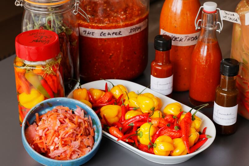 A selection of the fermenting chilli hot sauce at 10 Grand Canal Street. Photograph: Alan Betson