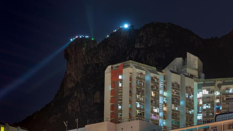 Protesters in the human chain during the Hong Kong Way anti-government rally on the top of Lion Rock  in Hong Kong, China. Photograph:  Billy HC Kwok/Getty Images