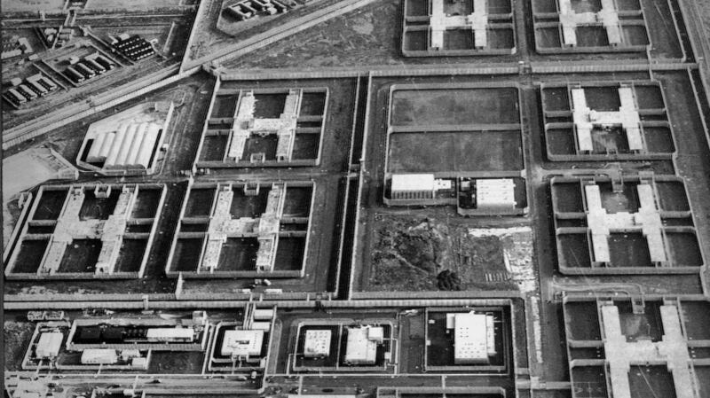 An aerial view of the H-Blocks in the 1980s. Photograph: Pacemaker