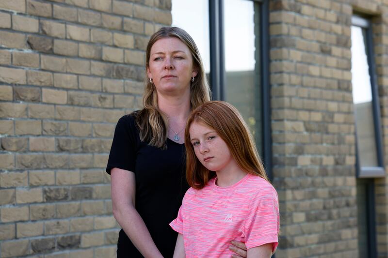 Emma McCann and daughter Jamie (12), from Delgany, Co Wicklow. They do not have a secondary school place as all schools in Greystones are full. Photograph: Nick Bradshaw
