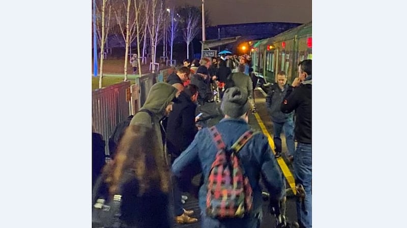 A view of the scene after a fire broke out on a commuter train to Maynooth. Photograph: Caroline Cleary/The Irish Times