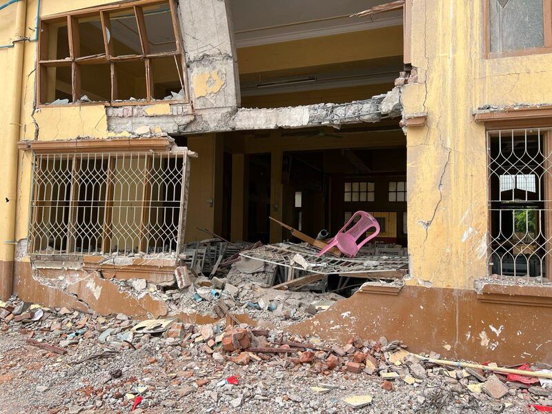 The U Hla Thein hall in Mandalay where hundreds of monks were taking an exam when the earthquake struck. Photograph: New York Times