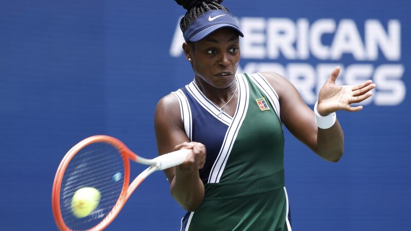 Sloane Stephens  hits a return to Madison Keys during their first-round match. Photograph: Justin Lane/EPA