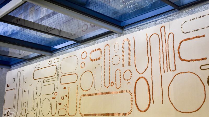 Vanessa Donoso Lopez’s  aerial view of an installation to swallow a ball,  at The Lab. Photograph: Peter Varga