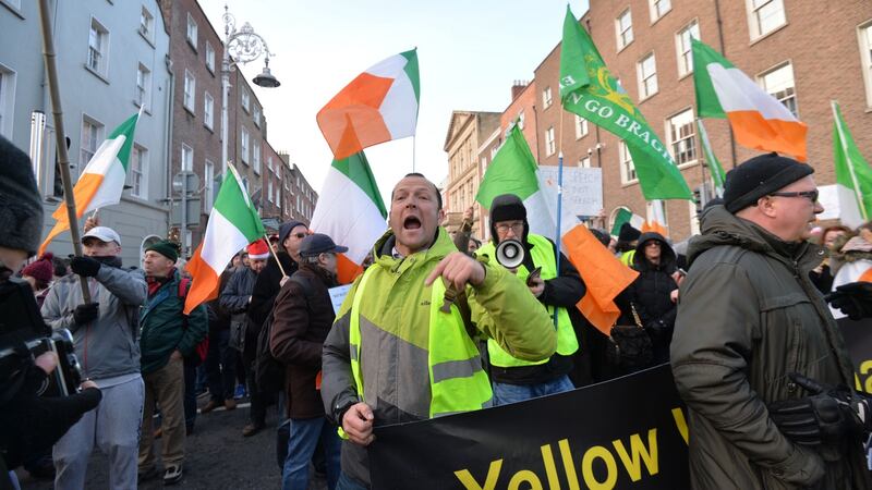 Opposing protests at the Dáil on ‘free speech’ and a counter demonstration. Photograph: Alan Betson/The Irish Times
