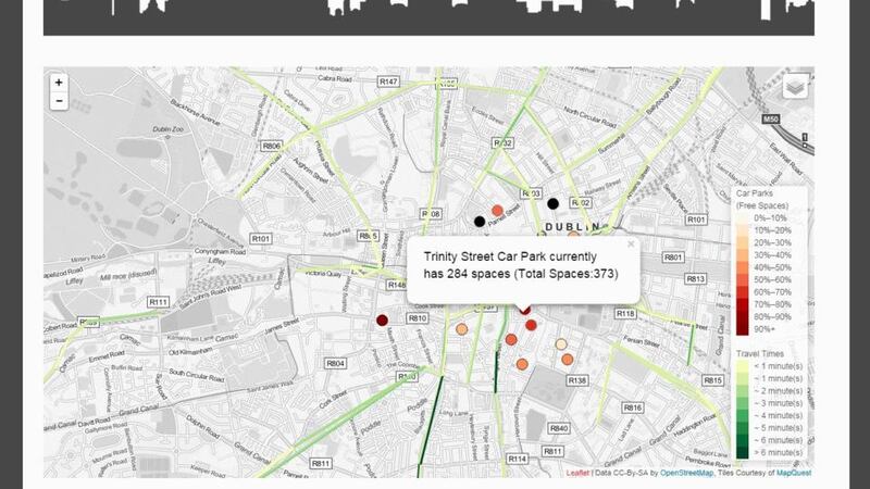 Real time parking spaces and travel times in the city. Photograph: dublindashboard.ie