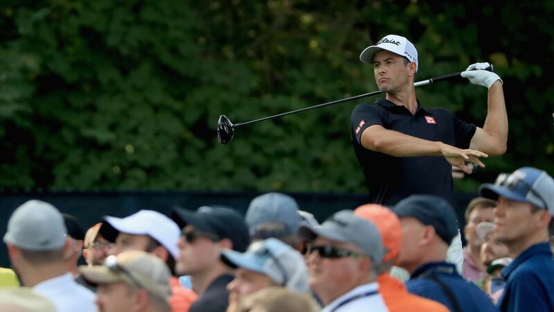 Scott plays his tee shot at the 15th. Photo: Sam Greenwood/Getty Images