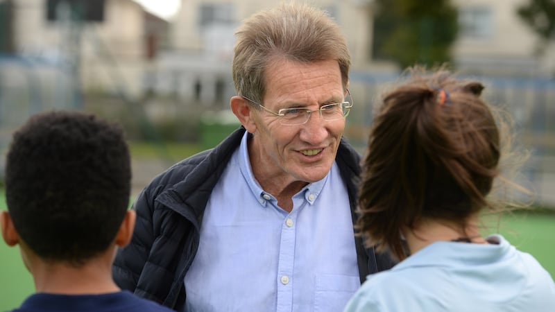 Prof Niall Moyna with students from Newpark Comprehensive School in Blackrock: he is seeing inactive 15 year olds with cardiovascular health comparable to  55-60 year olds. Photograph: Dara Mac Dónaill
