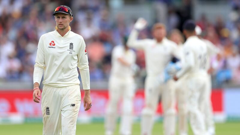 Joe Root’s Emgland have a mammoth task to save the opening Test match against Australia at Edgbaston. Photograph: Mike Egerton/PA