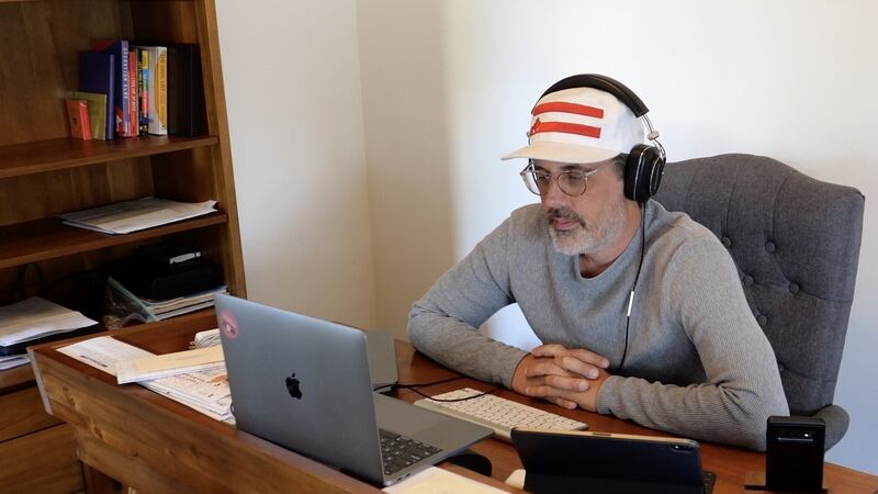 Chris Cottam directing a commercial from lockdown in Los Angeles