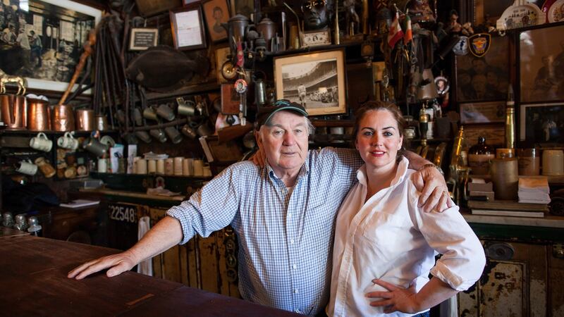 Mattie Maher and his daughter Teresa Maher de la Haba at McSorley’s Old Ale House  in New York in May 2013. Photograph:  Michael Nagle