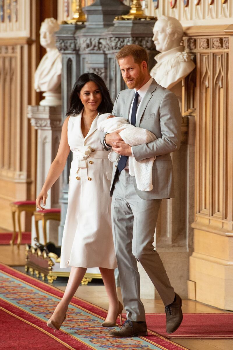 Baby Sussex: somebody at Windsor Castle thought it a good idea to make Meghan Markle walk down St George’s Hall in high heels. Photograph: Dominic Lipinski/PA