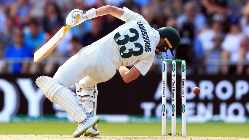 Marnus Labuschagne is hit on the helmet by Jofra Archer at Headingley. Photograph: Mike Egerton/PA