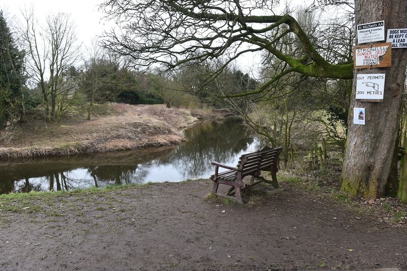 The bench where Nicola Bulley's phone was found, on the banks of the river Wyre. Photograph: PA