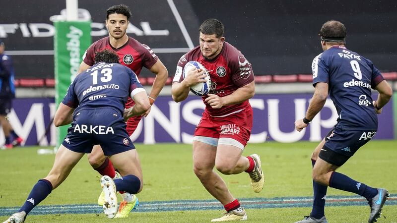 Toulouse’s Julien Marchand comes up against Pablo Uberti of Bordeaux-Begles during the Heineken Champions Cup semi-final at  Stade Ernest Wallon. Photograph: Dave Winter/Inpho