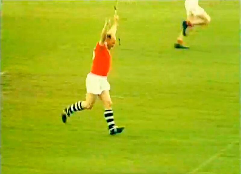Christy Ring celebrates a score during the 1960 National Hurling League Final between Cork and Tipperary