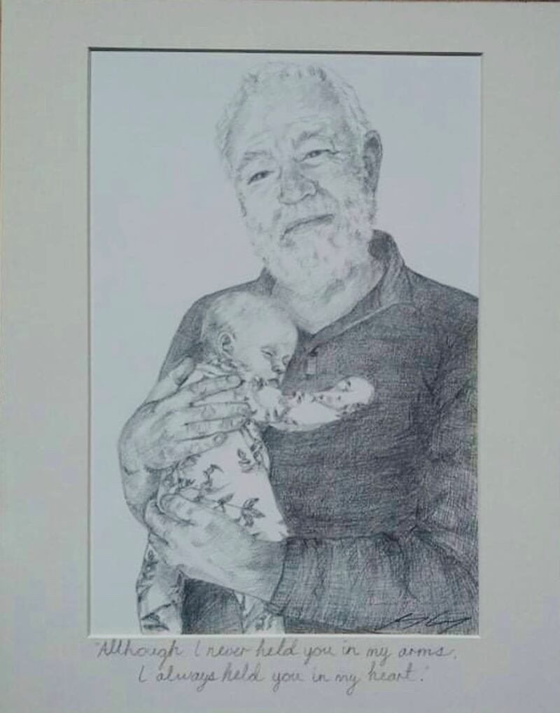 An artist friend sketched this of my Dad holding Allegra.
