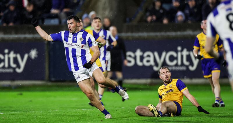 Ballyboden's Colm Basquel celebrates after scoring during the Dublin SFC final against Na Fianna at Parnell Park. Photograph: Nick Elliott/Inpho

