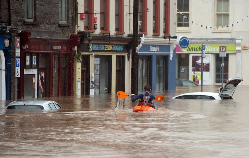 Flooding on Main St, Midleton, Co Cork after the Owenacurra River burst it's banks following heavy rain. Photograph: Michael Mac Sweeney/Provision