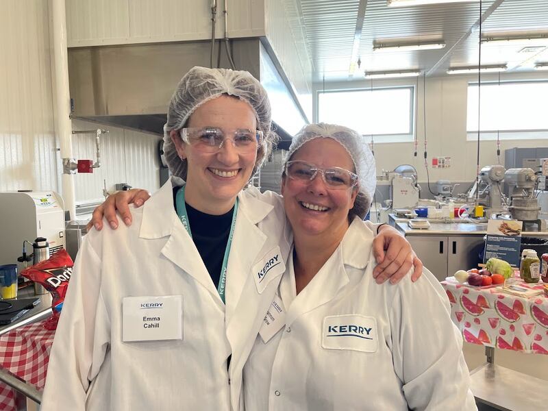 Emma Cahill, left, is global strategic marketing director at Kerry’s food protection and preservation division. Based in Chicago she is pictured with then colleague Shannon McGrew, who was technical sales support at Kerry, who is now a scientist at Novonesis. The pair have just done a demo on how shelf-life technologies can reduce food waste at the Bakery Application lab in Kerry Beloit in the US