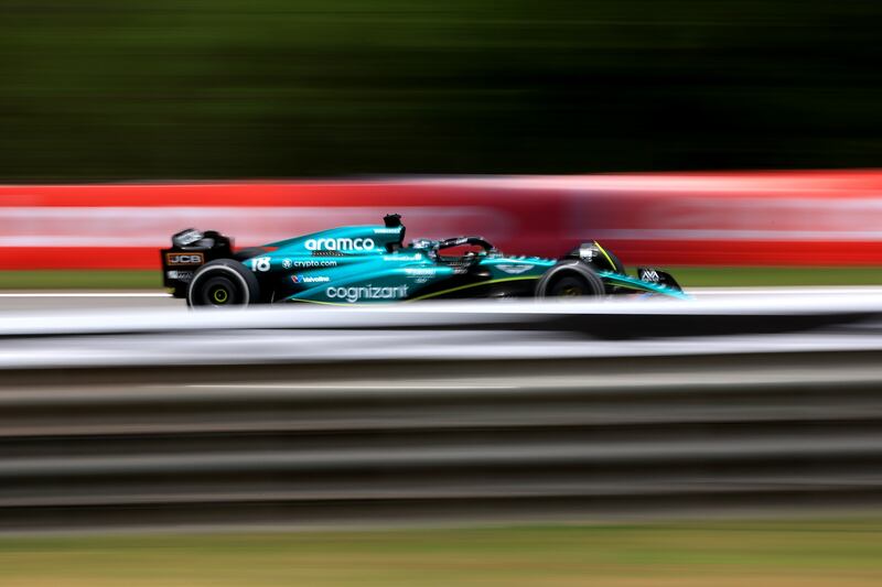 Lance Stroll of Canada driving the Aston Martin AMR23 Mercedes during practice at the Autodromo Jose Carlos Pace in Sao Paulo, Brazil. Photograph: Buda Mendes/Getty Images