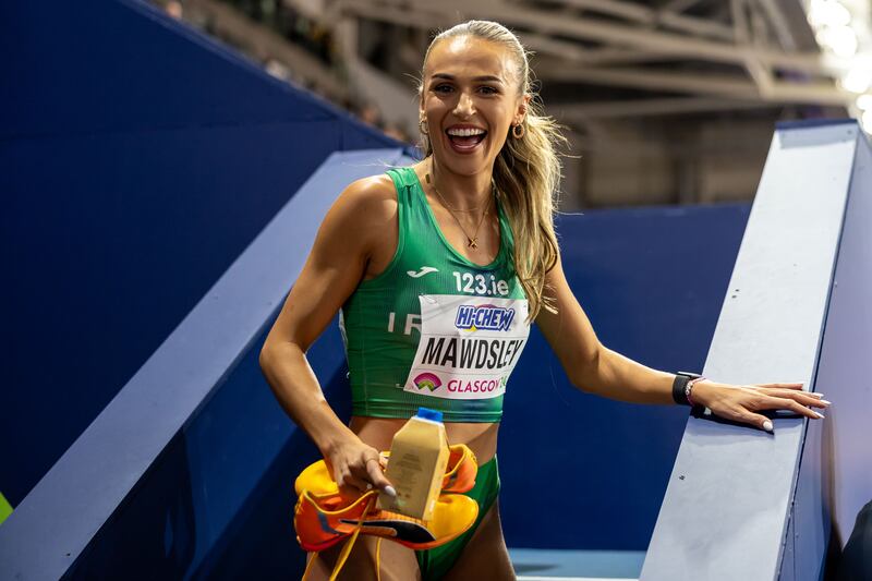 Ireland’s Sharlene Mawdsley celebrates after securing a spot in the final. Photograph: Morgan Treacy/Inpho
