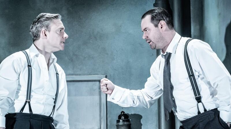 Danny Dyer (right) with Martin Freeman in The Dumb Waiter at the Harold Pinter Theatre, London, in February 2019