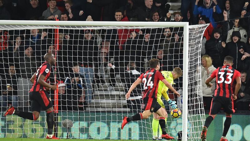 Ryan Fraser scores Bournemouth’s winner against Everton. Photograph: Glyn Kirk/AFP