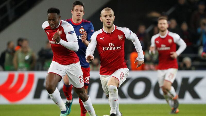 Jack Wilshere in action for Arsenal against CSKA Moscow. Photograph: Grigory Dukor/Reuters