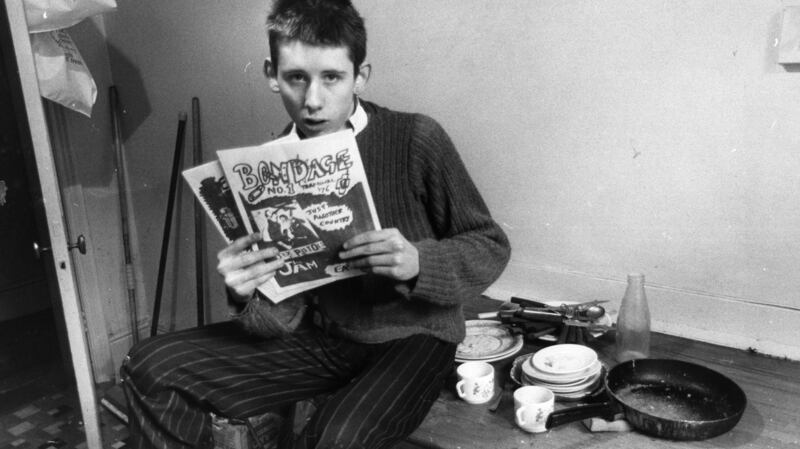 Shane MacGowan aged 19 and editor of punk rock fanzine Bondage, in his office in London. Photograph: Sydney O’Meara/Getty Images