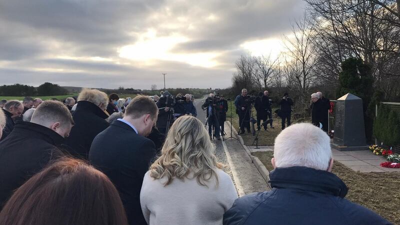 The open-air service to remember the victims of the Teebane bombing. Photograph: Kenny Donaldson/PA Wire