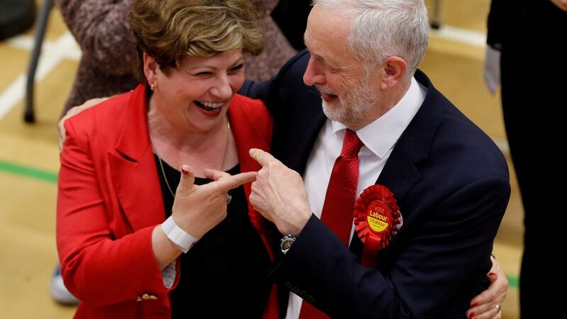 Corbyn and Labour Party candidate Emily Thornberry at a count centre in London. Photograph: Darren Staples/Reuters