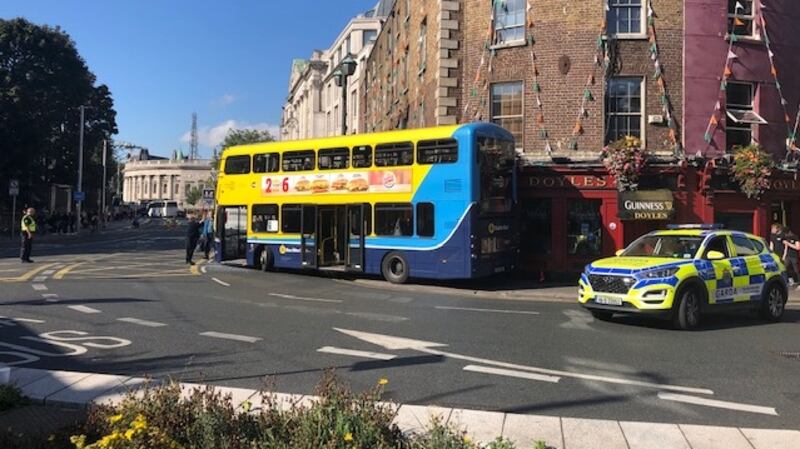 Gardaí at the scene on College Green on Friday. Photograph: Tim O’Brien