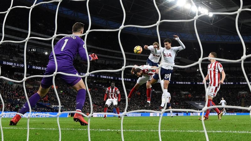 Tottenham’s Harry Kane trails the leaders by three goals but has two games left to play this year. Photograph: Toby Melville/Reuters