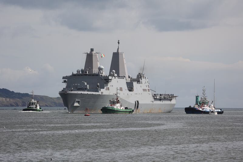 USS Mesa Verde arrives in Dublin to coincide with the US Naval Academy versus University of Notre Dame football game. Crew members will be among the 8,000 Navy supporters. Photograph Nick Bradshaw