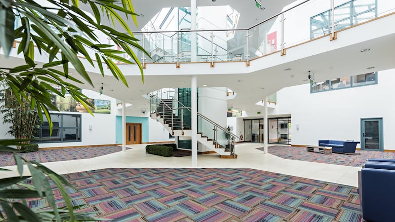 The central atrium lobby of Block C in Maynooth Business Campus.