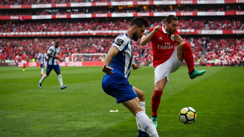 Porto’s Brazilian defender Felipe in action  against with Benfica’s  Andrija Zivkovic during a Portuguese league match at Estádio de Luz in April. Photograph:   Carlos Costa/AFP/Getty Images