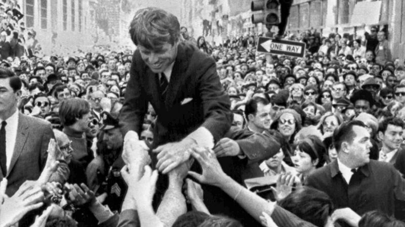 Senator Robert F Kennedy shakes hands with the crowd on a street corner in Philadelphia on April 2nd, 1968, two months before his assassination. Photograph: Warren Winterbottom