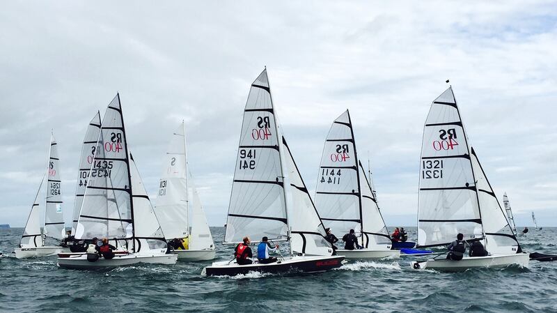 RS400 dinghies racing for National Championship honours on Belfast Lough.