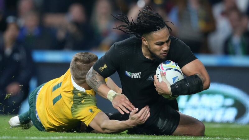 Ma’s Nonu scores a try for New Zealand during the Rugby World Cup Final against Australia at Twickenham. Photograph:  Billy Stickland/Inpho