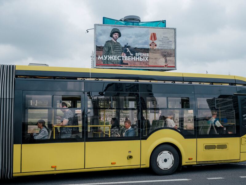 An army billboard in Minsk, Belarus. Photograph: Nanna Heitmann/New York Times