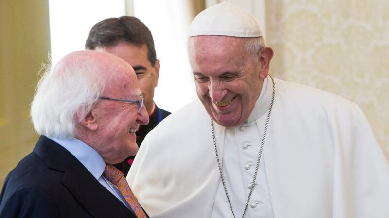 President Michael D Higgins and  Pope Francis: This is a new Ireland, where in spite of everything most of the people remain Catholic while at the same time choose democratically to institute in their political Constitution a broader sense of social human values than that expressed by their official church. Photograph: Maxwell  via Getty