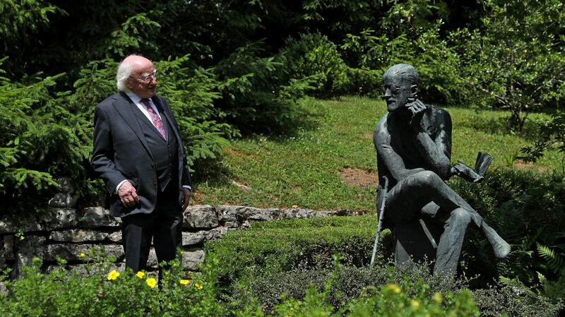 President  Michael D Higgins at the grave of James Joyce  at Fluntern Cemetery, Zurich, during a visit to Switzerland in June 2018. File photograph: Maxwell’s
